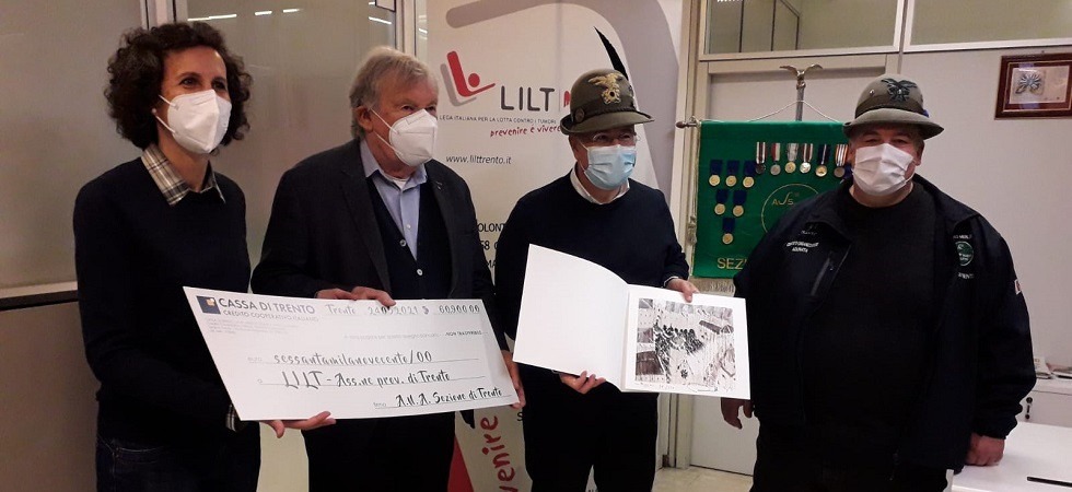 Gli alpini di Trento consegnano quasi 61 mila euro alla Lilt: Perso molti soci e amici